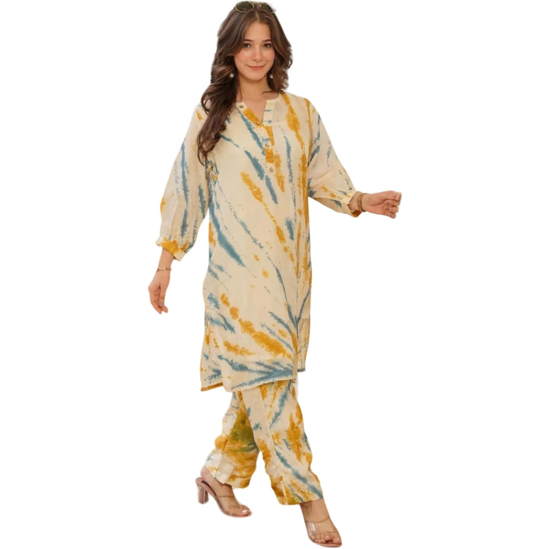 Fabnex Chanderi Regular Women Kurta Set (K-79-Yellow-M_Yellow