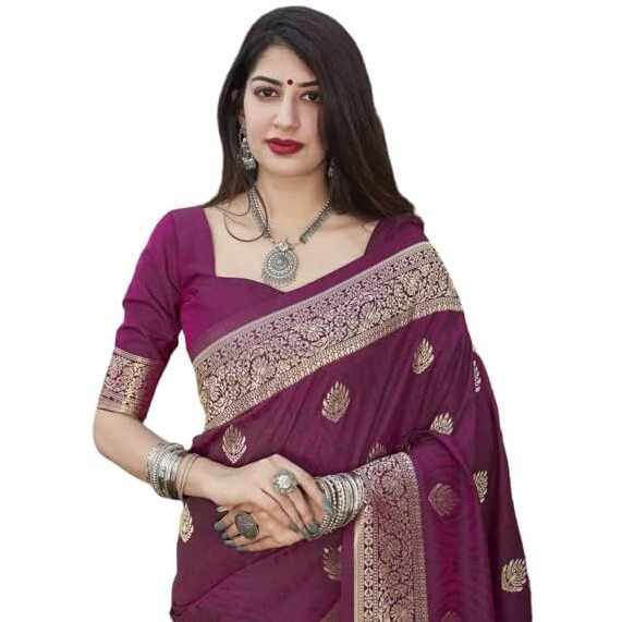 Flosive Women's Present Banarasi Soft Lichi Silk Saree Beautiful Jacquard Rich Pallu Design Work Zari Woven Kanjivaram Silk Style Saree Pushpa With Soft Lichi Silk Blouse Piece (Pink)