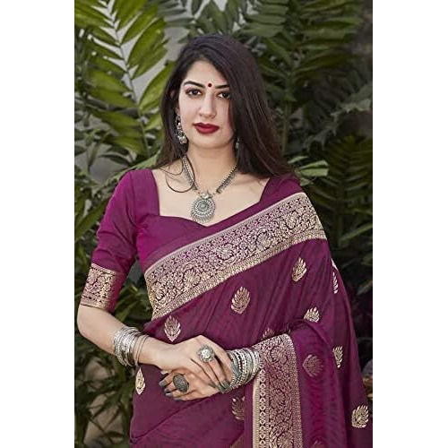 Flosive Women's Present Banarasi Soft Lichi Silk Saree Beautiful Jacquard Rich Pallu Design Work Zari Woven Kanjivaram Silk Style Saree Pushpa With Soft Lichi Silk Blouse Piece (Pink)