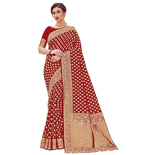 Glory Sarees Womens Banarasi Silk Saree With Blouse Piece (Kara161_Red)
