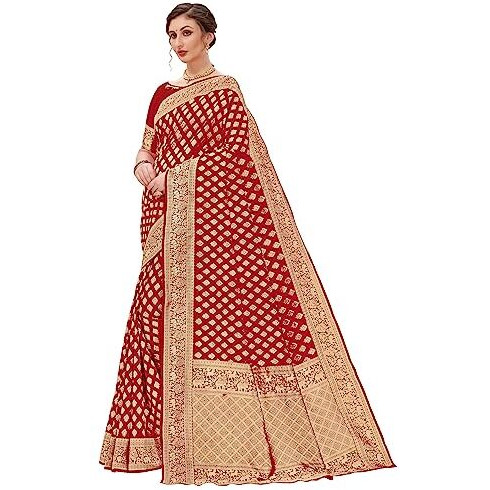 Glory Sarees Womens Banarasi Silk Saree With Blouse Piece (Kara161_Red)