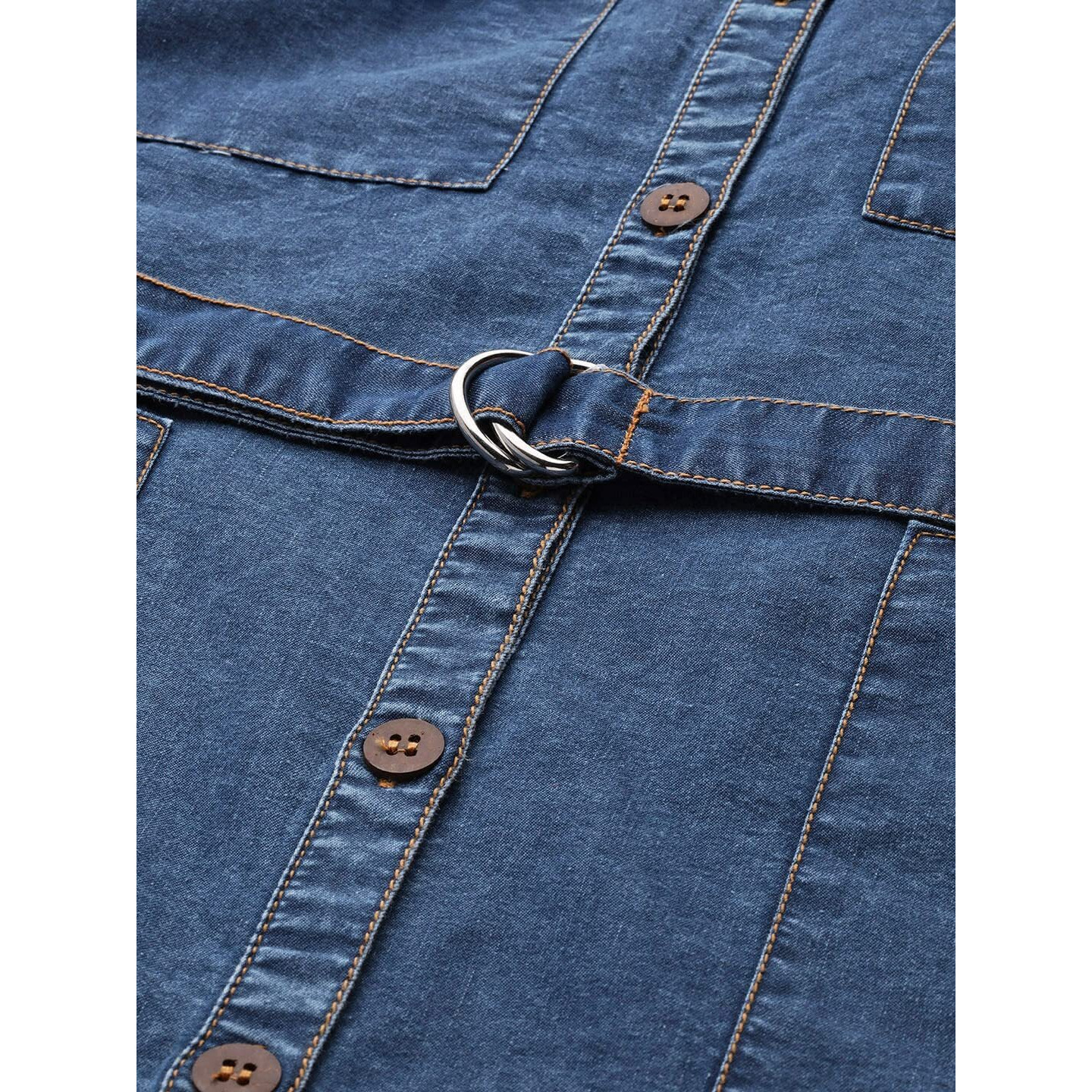 Ishin Women's Knee Length Cotton Solid Blue Shirt Dress Inwto025_Bl_Xs_Blue