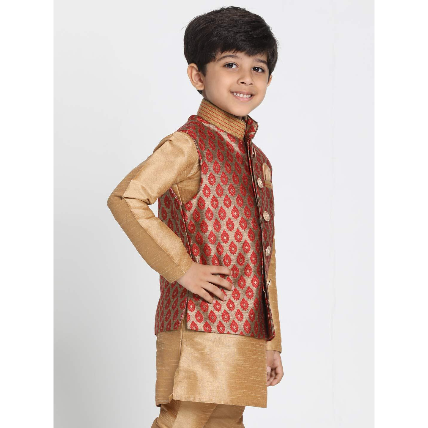 Jbn Creation Boys' Maroon And Gold Silk Blend Nehru Jacket (Vasbj025Ma, For 9-10 Years)