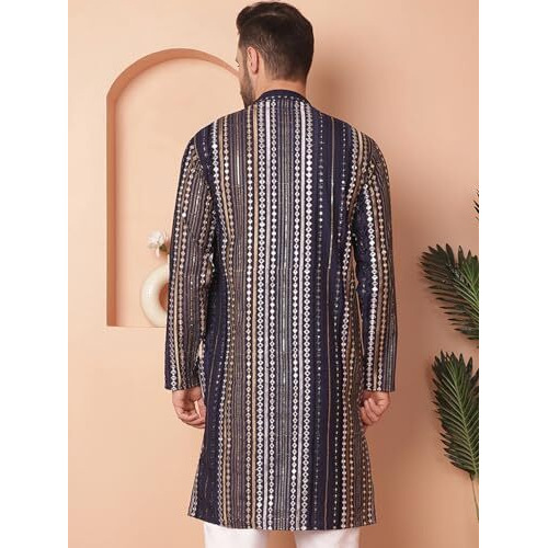 Jompers Men Navy Mirror Work Kurtas (Navy, Xl)