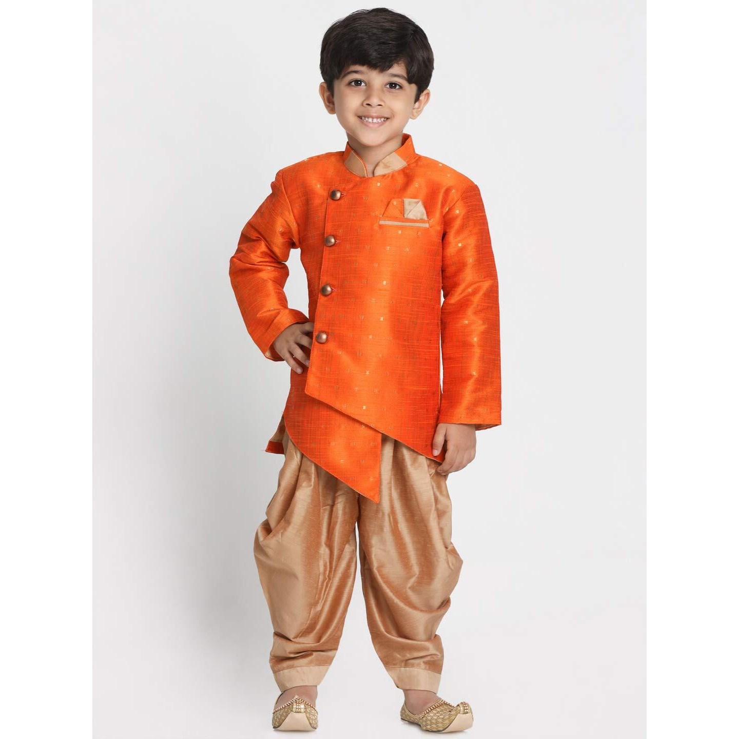 Jbn Creation Boys' Rust And Rose Gold Silk Blend Sherwani And Dhoti Pant Set_Jbnbiw014Rtncdrg_22