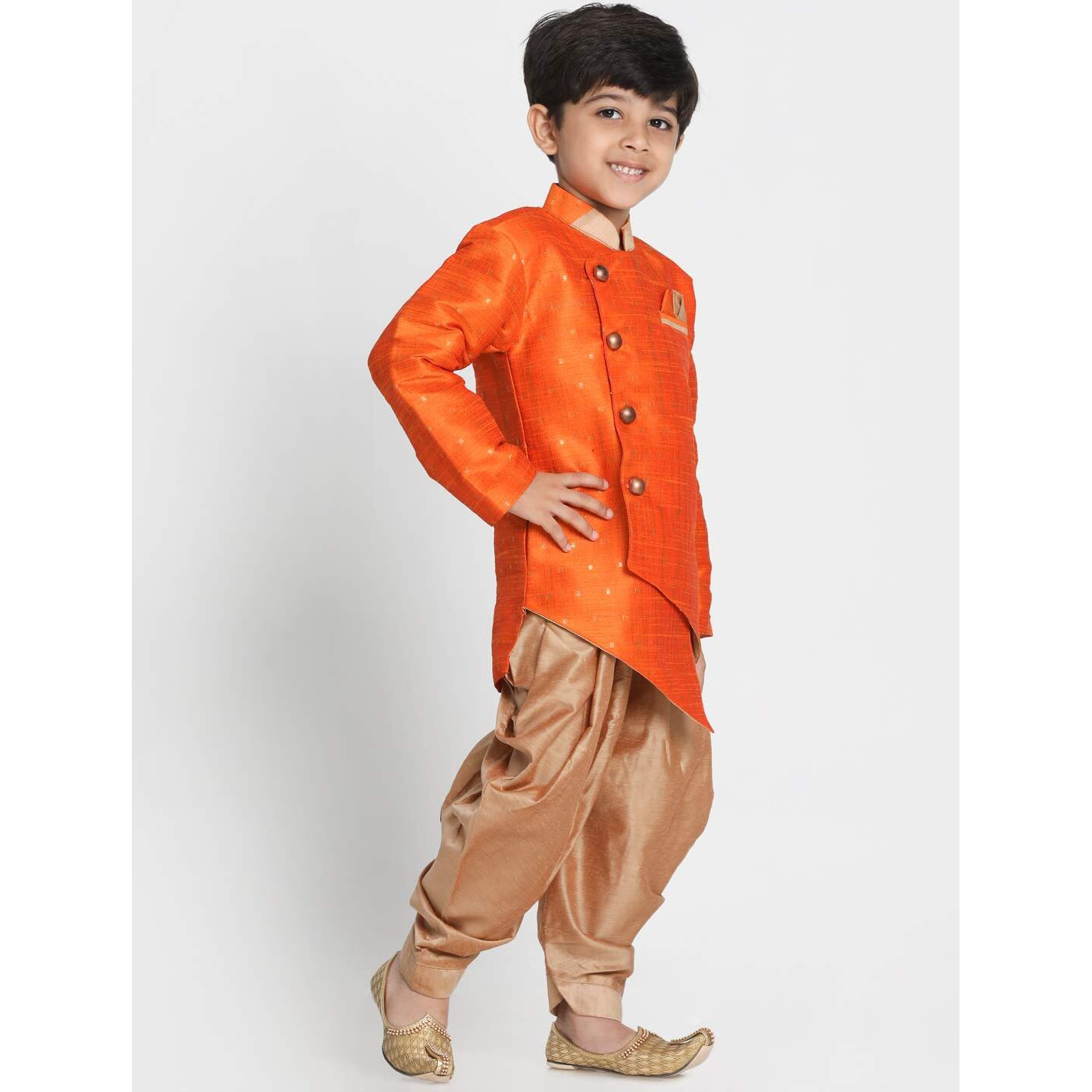 Jbn Creation Boys' Rust And Rose Gold Silk Blend Sherwani And Dhoti Pant Set_Jbnbiw014Rtncdrg_22