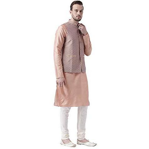 Kisah Kurta Pajama Set For Men With Modi Jacket  Ethnic Kurta For Man | Wedding Dress Set & Traditional Outfit, Peach Mauve, 42