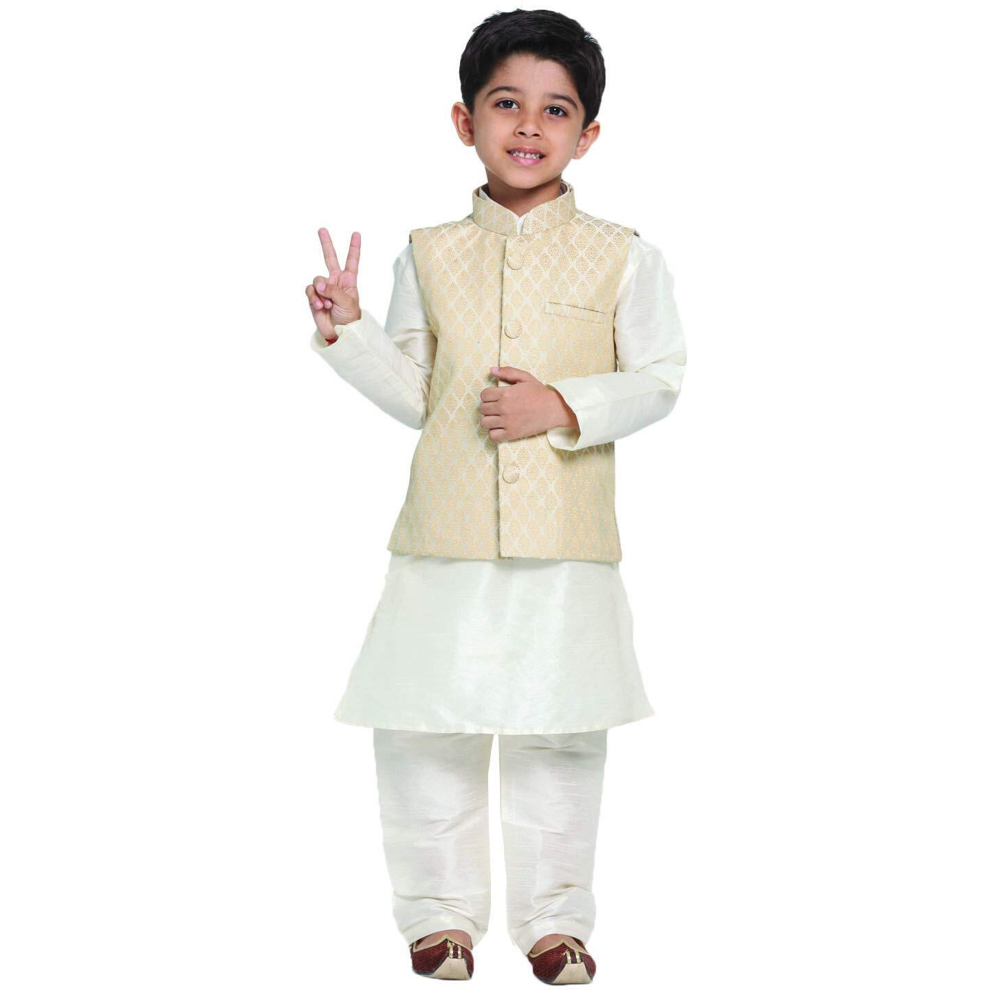 Jbn Creation Boys' Cream Silk Blend Kurta, Ethnic Jacket And Pyjama Set_Vasbj005Crnbkcr001Npcr_18