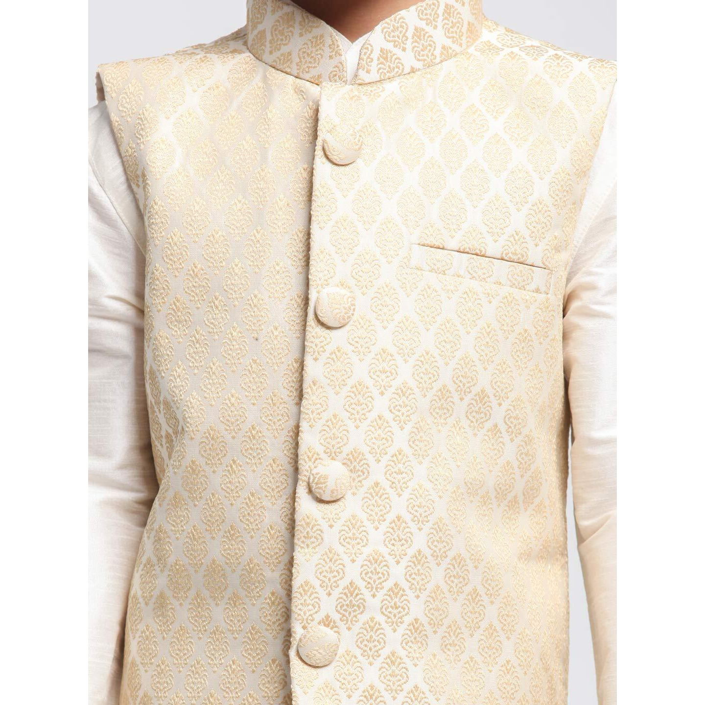 Jbn Creation Boys' Cream Silk Blend Kurta, Ethnic Jacket And Pyjama Set_Vasbj005Crnbkcr001Npcr_18