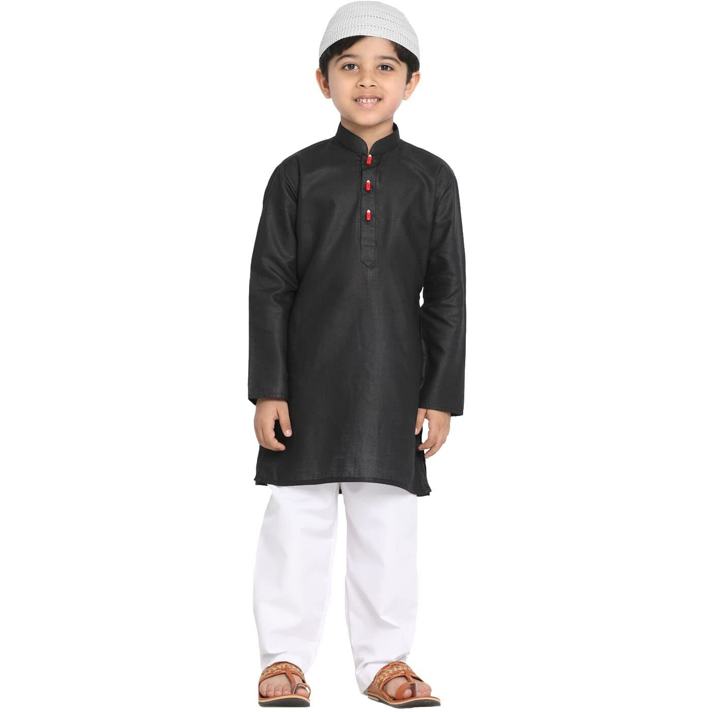Jbn Creation Boys' Black Cotton Blend Kurta And Pyjama Set_Jbnbk066Blnpwh_22