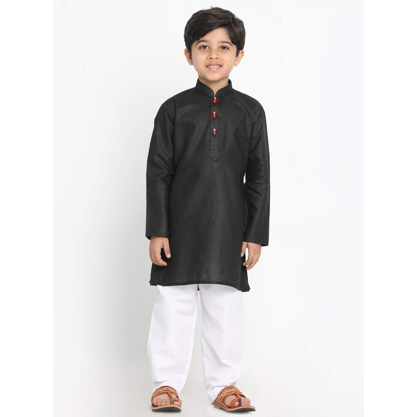 Jbn Creation Boys' Black Cotton Blend Kurta And Pyjama Set_Jbnbk066Blnpwh_22