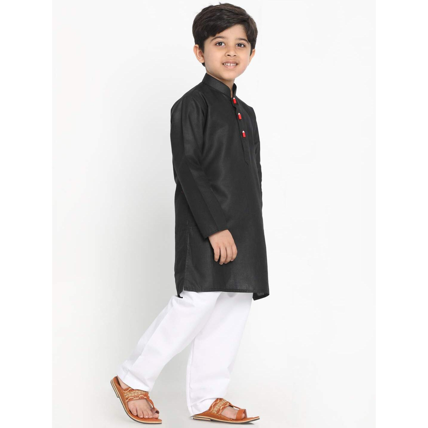 Jbn Creation Boys' Black Cotton Blend Kurta And Pyjama Set_Jbnbk066Blnpwh_22