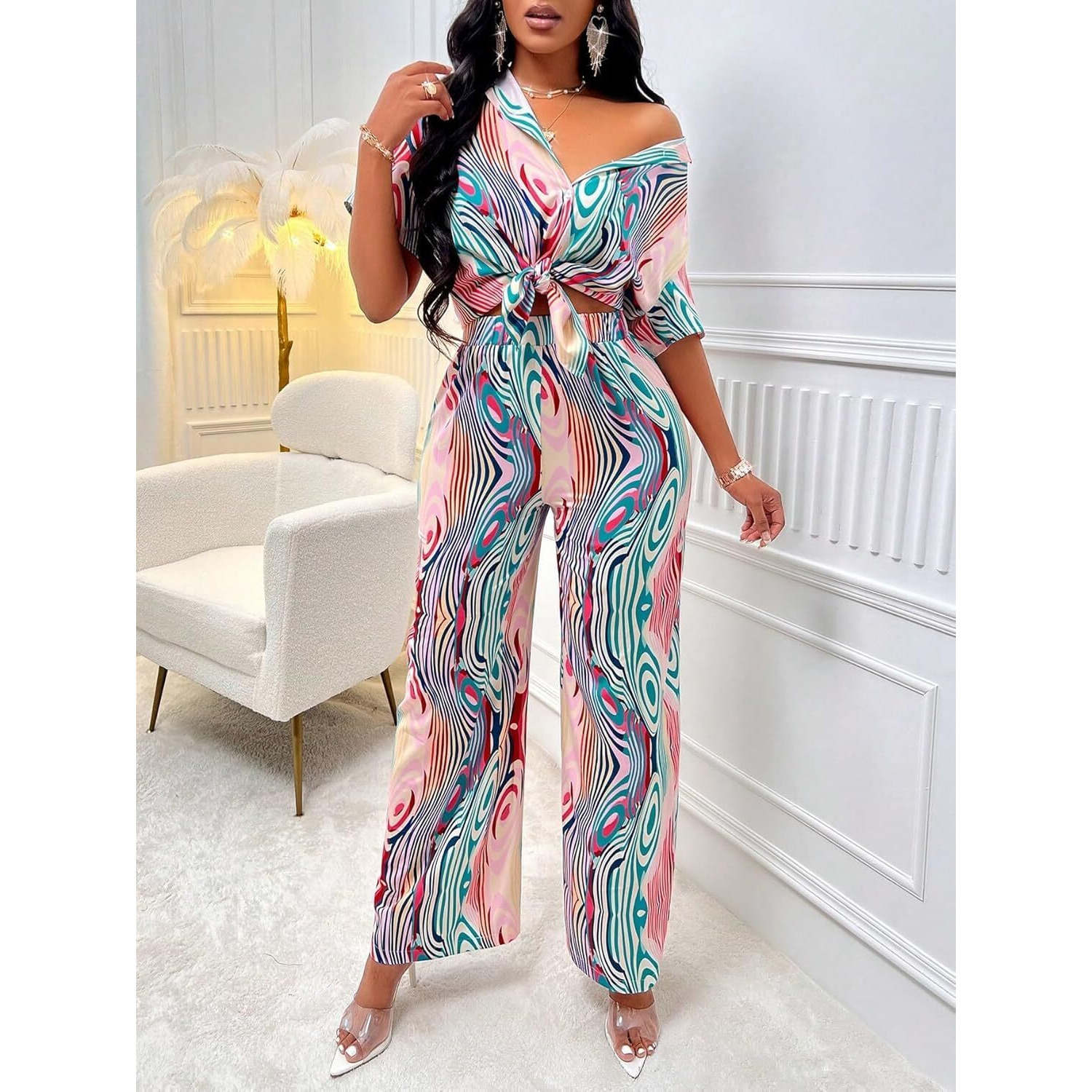 Kotty Women's Solid Co-Ord With Trousers(Multicolored,M)