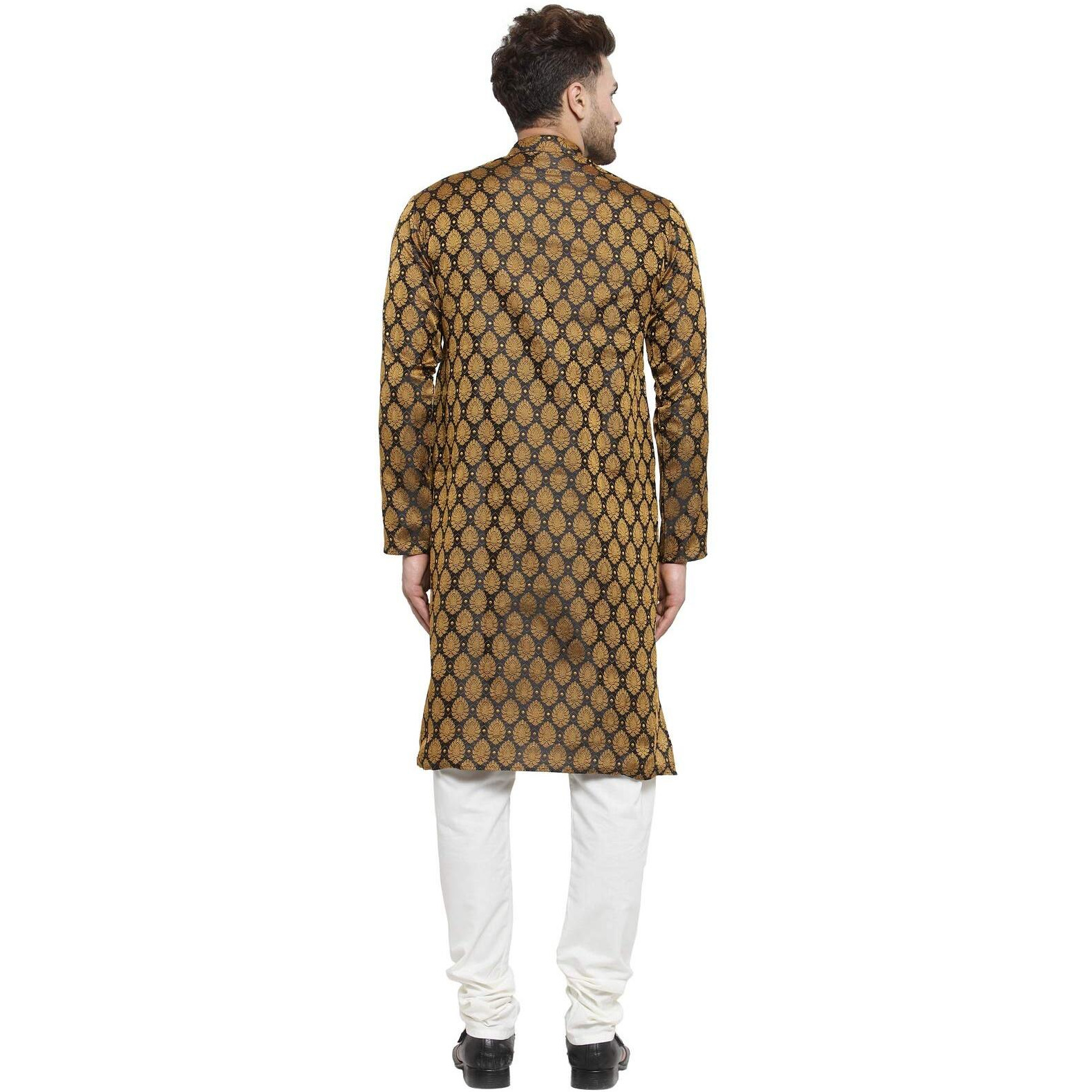 Jompers Men's Jacquard Silk Kurta And Pyjama(Black,M)