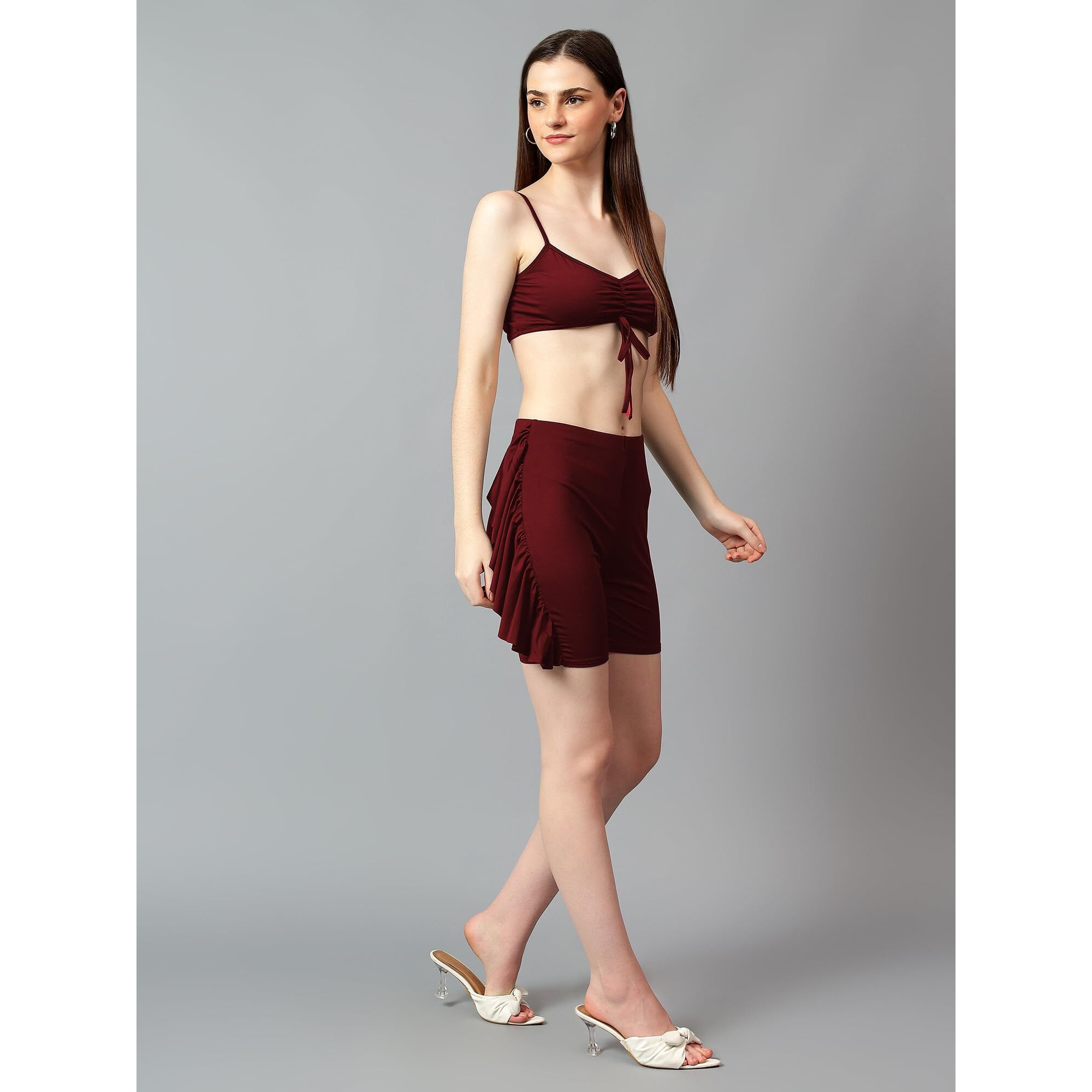 Kotty Women's Shorts With Co-Ords Set(Red,L)