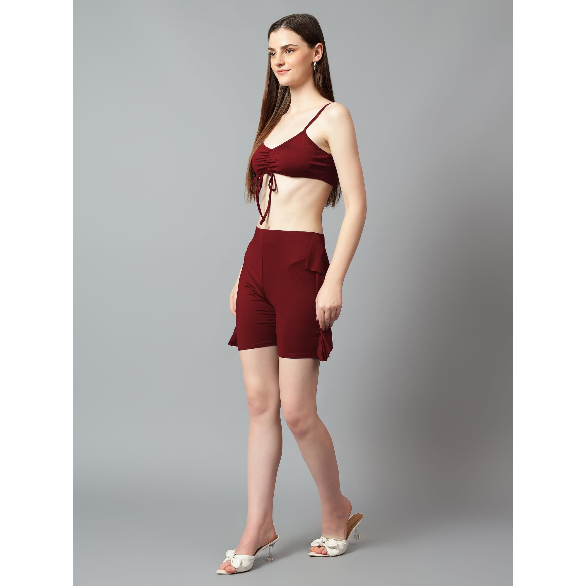 Kotty Women's Shorts With Co-Ords Set(Red,L)