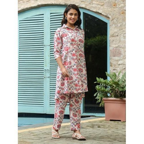 Leriya Fashion Women's Rayon Printed Regular Kurta Set (Lf-W2158&Tr1124_Pink_S)