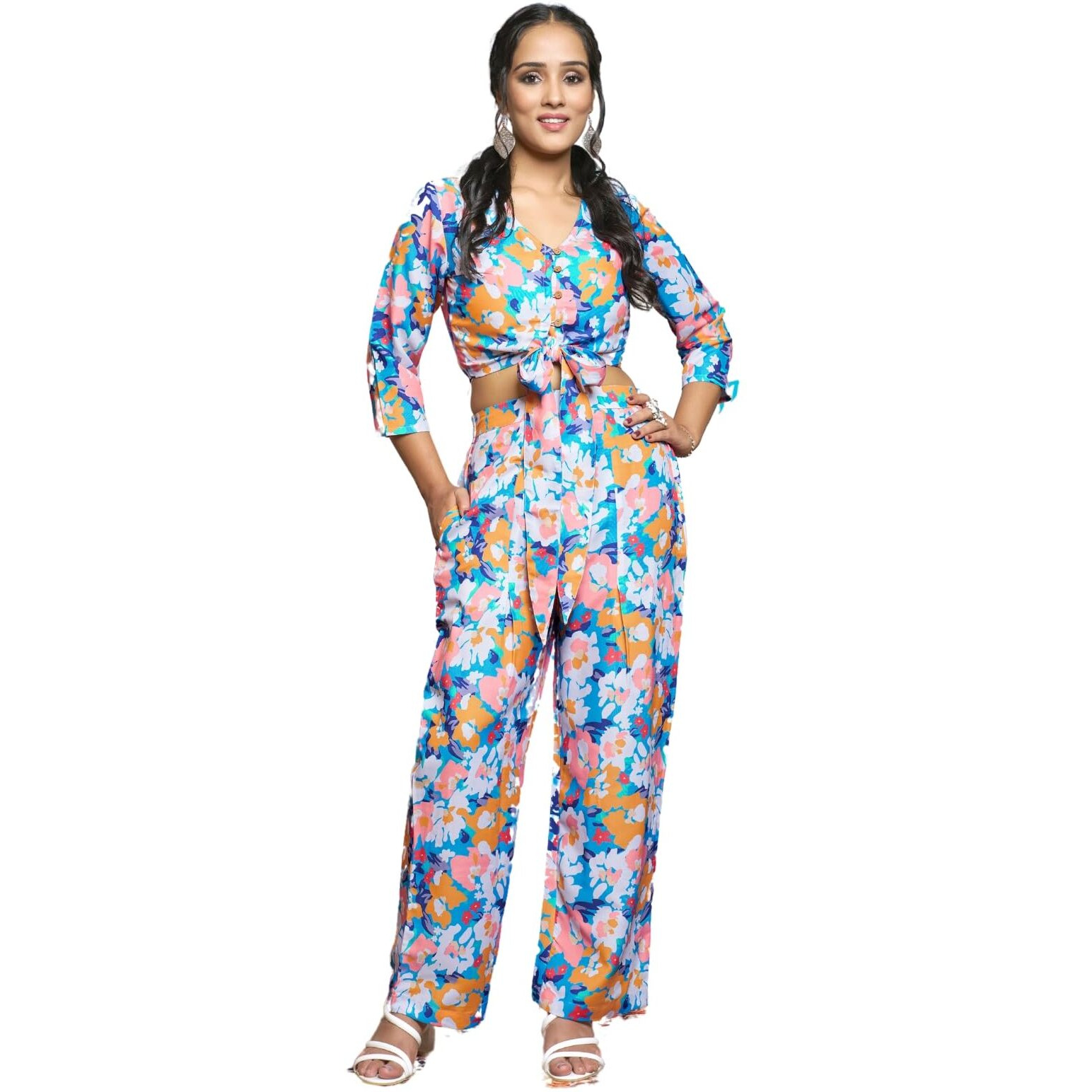 Leriya Fashion Rayon Blend Co Ord Set For Women | Summer| Formal| Casual Style Co Ord Set (Medium, Multicolor), Multicolour