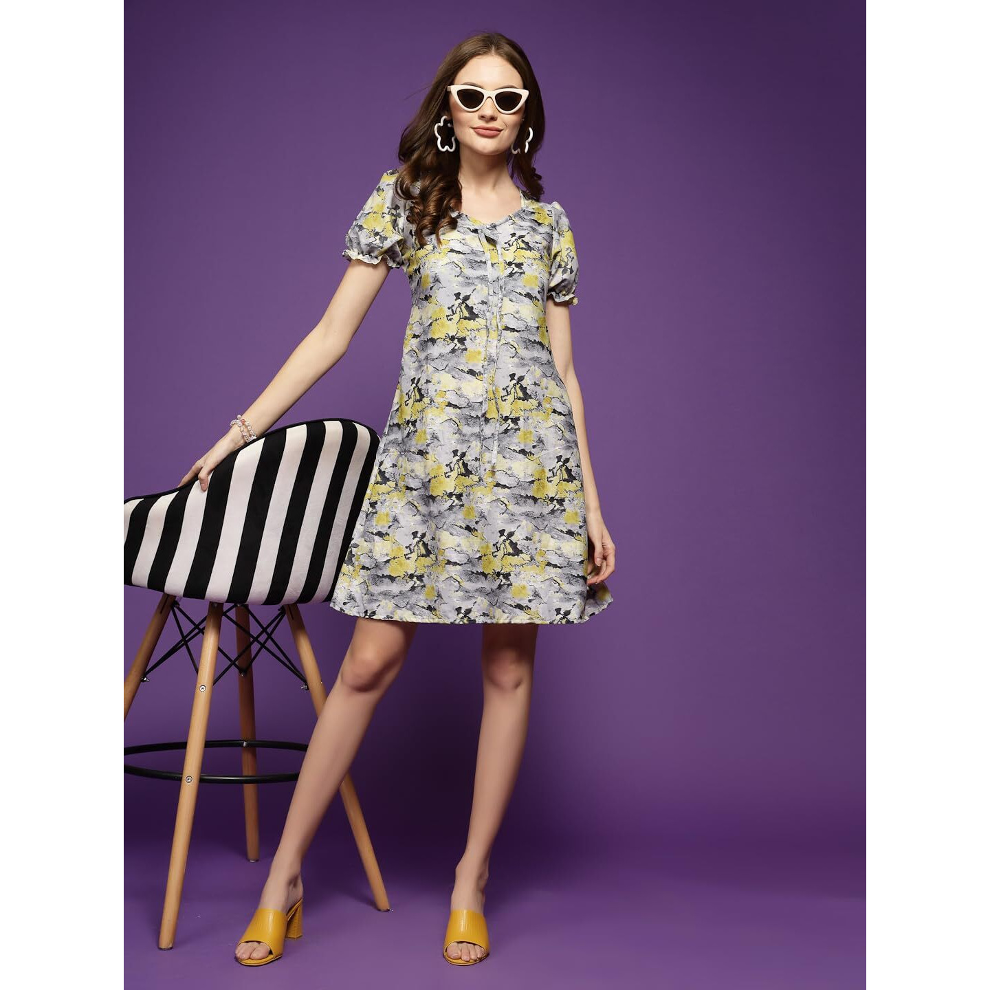 Oomph Women's Crepe Sheath Mini Dress (Md870_Digital Yellow