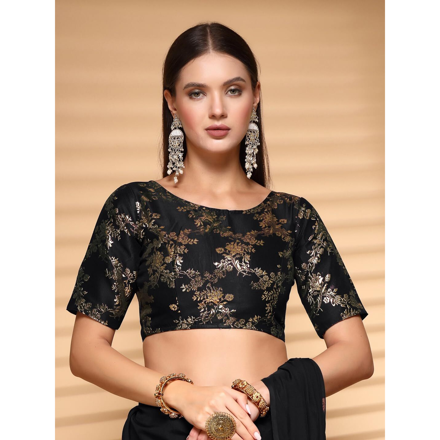 Oomph Readymade Blouse For Women, Brocade, Boat Neck, Rbbl521