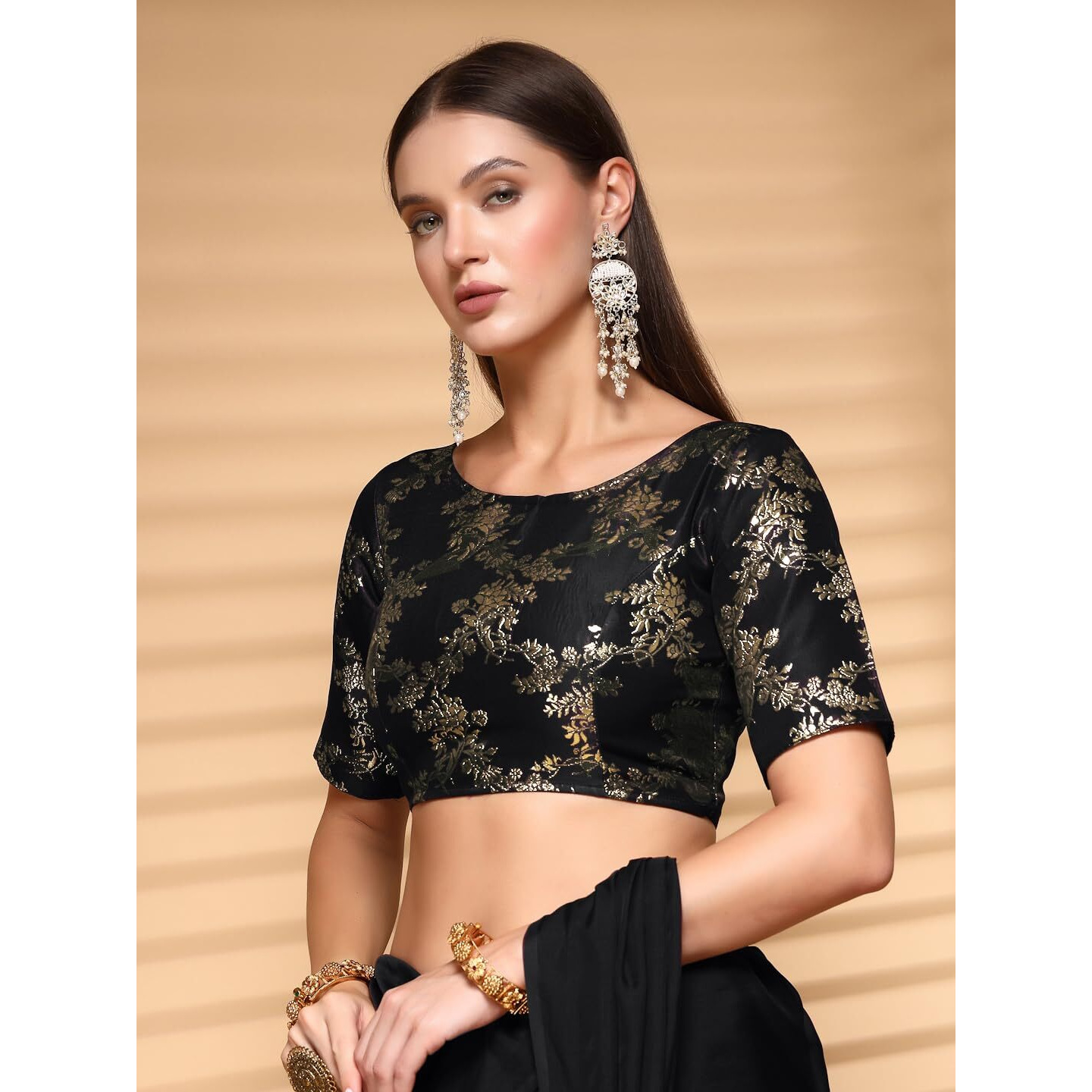 Oomph Readymade Blouse For Women, Brocade, Boat Neck, Rbbl521