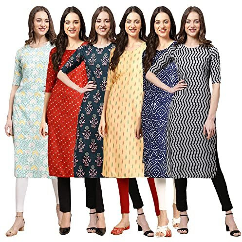 Pinkmint Women's Crepe Digital Print Straight Kurta(Pack Of 6)[Qv-343-370-335-360-366-336-L]