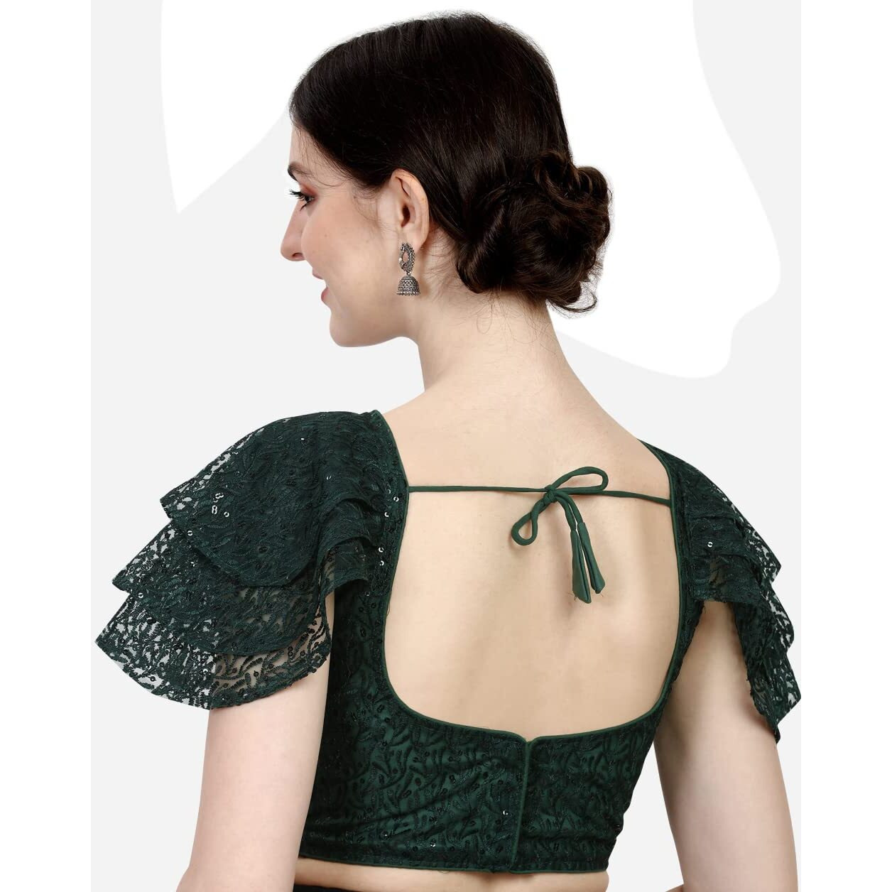 Pujia Mills Women's Shipali Net Work Ruffle Sleeves Readymade Saree Blouse