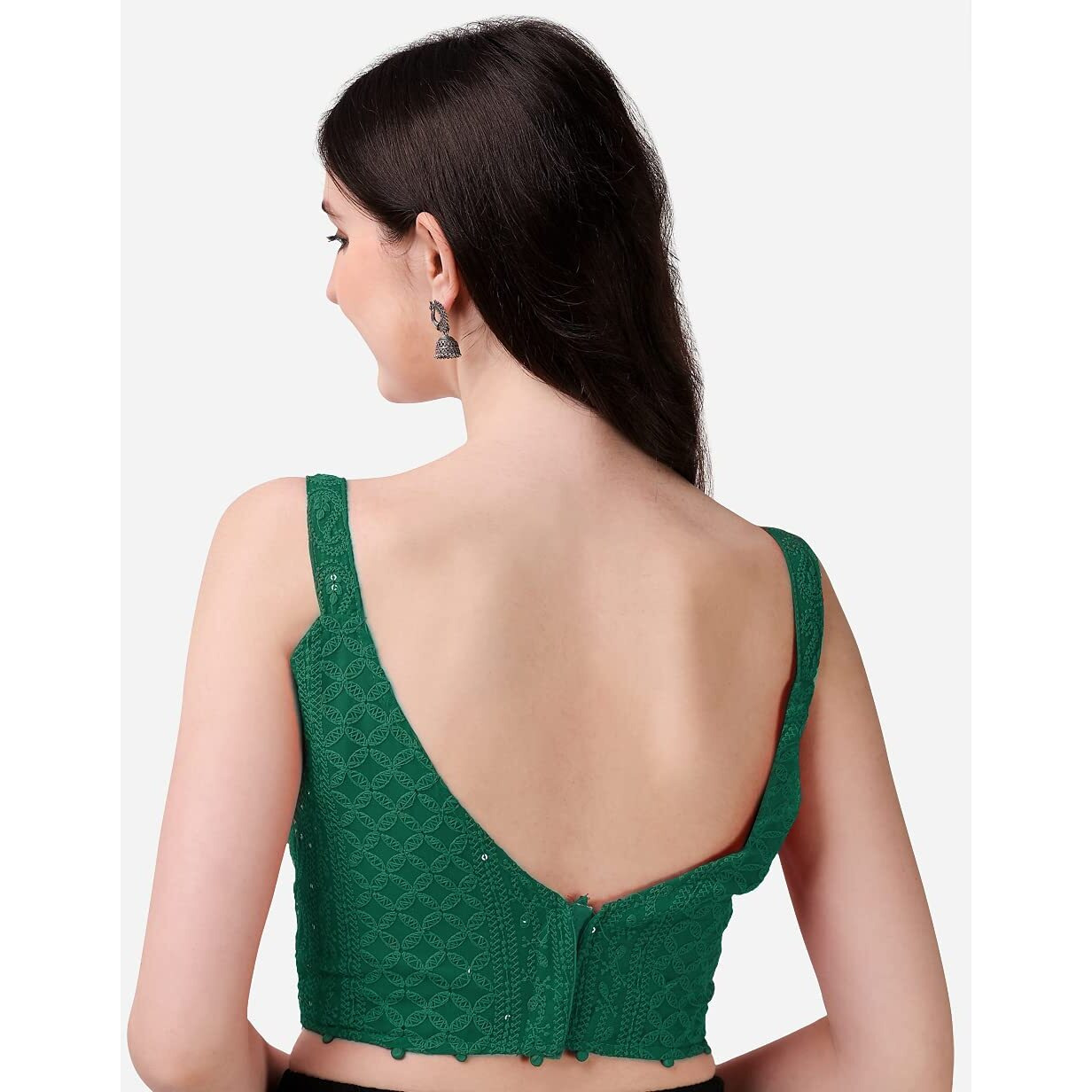 Pujia Mills Women's Embroidery Sleeveless Blouse (Lakhnavi 4_Dark Green_38)