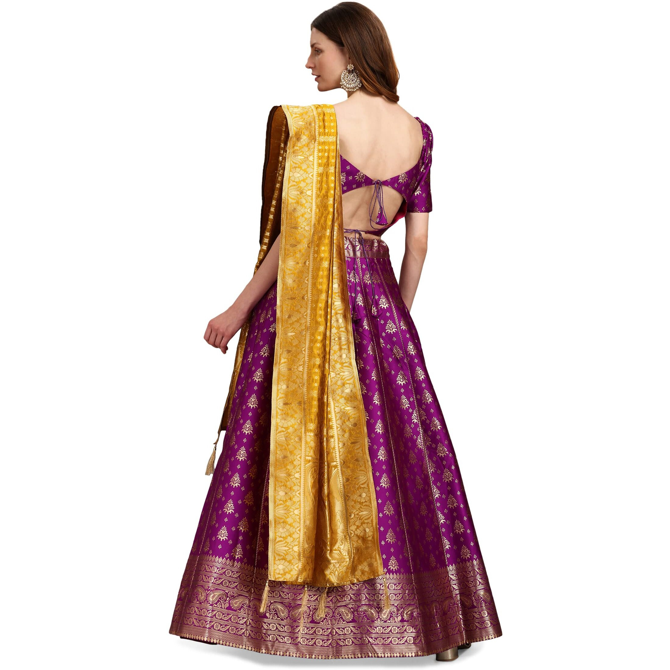 Purvaja Women's Jacquard Semi-Stitched Lehenga Choli (Trisha-Wine_Wine_Free Size)