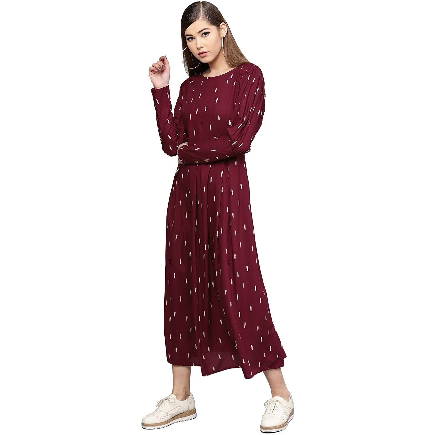 Rare Women's Rayon Fit And Flare Standard Length Casual Dress (Ep541_Maroon_M)