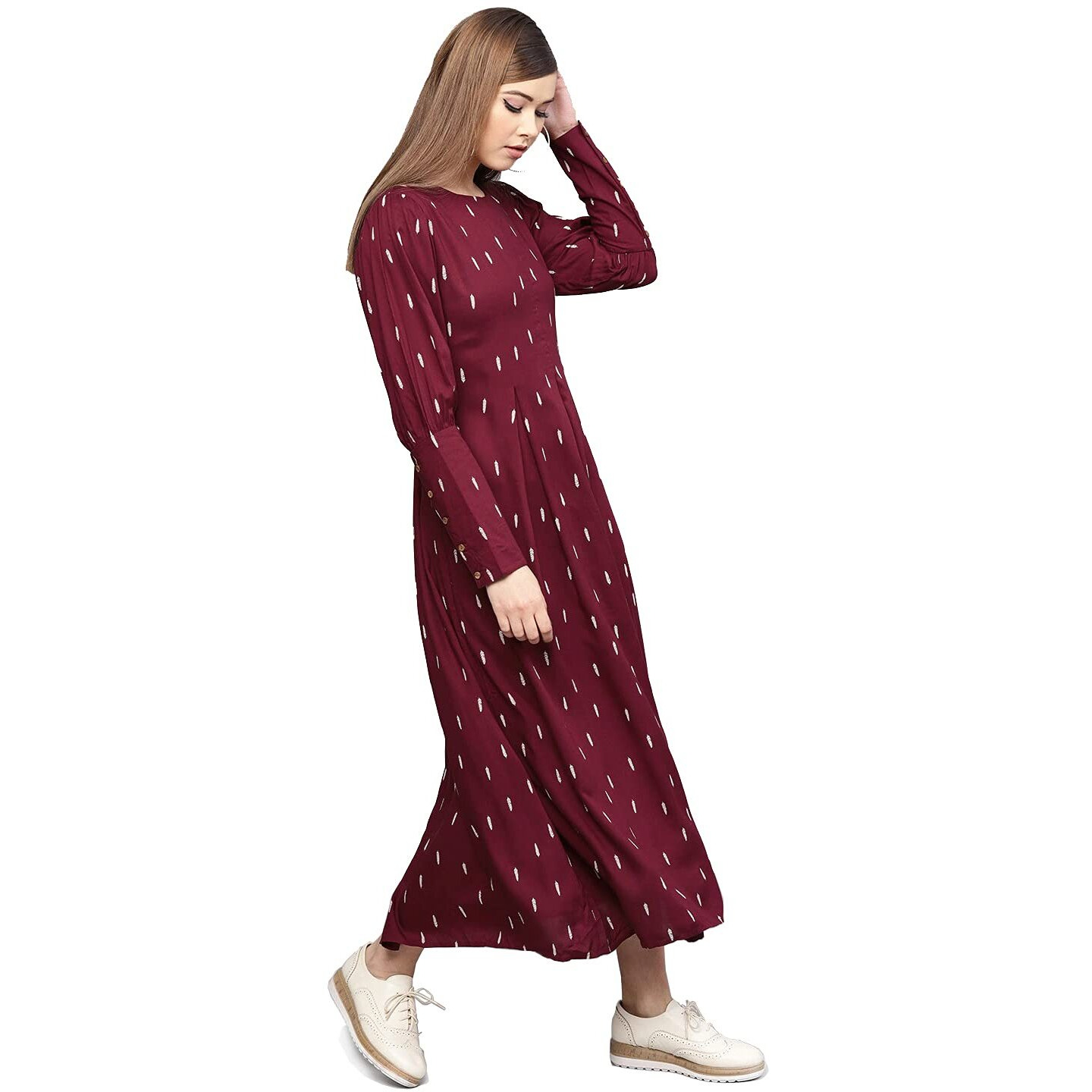 Rare Women's Rayon Fit And Flare Standard Length Casual Dress (Ep541_Maroon_M)