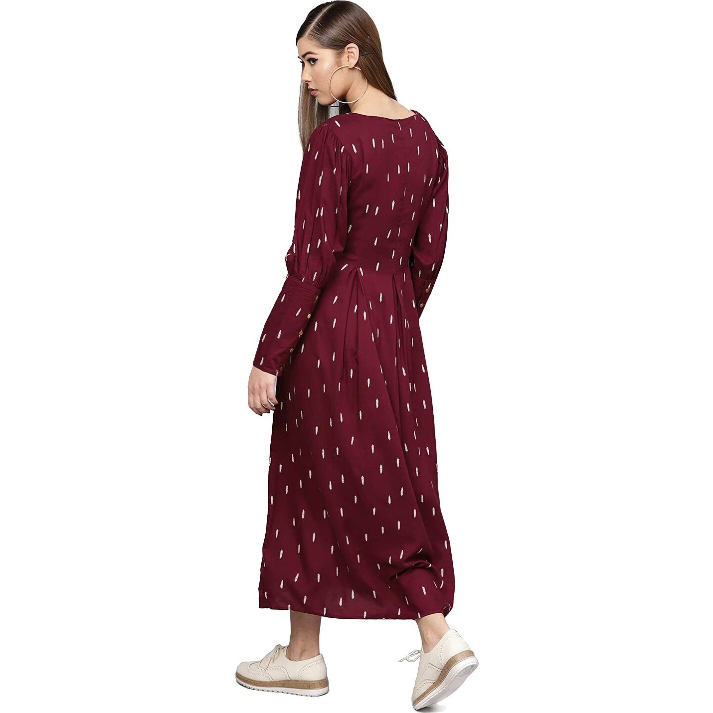 Rare Women's Rayon Fit And Flare Standard Length Casual Dress (Ep541_Maroon_M)