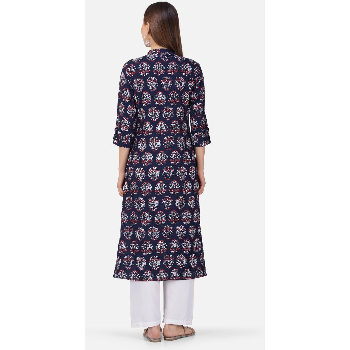 Rytras Women's Printed A-Line Kurta(Ryt541,Navy Blue-2,M)