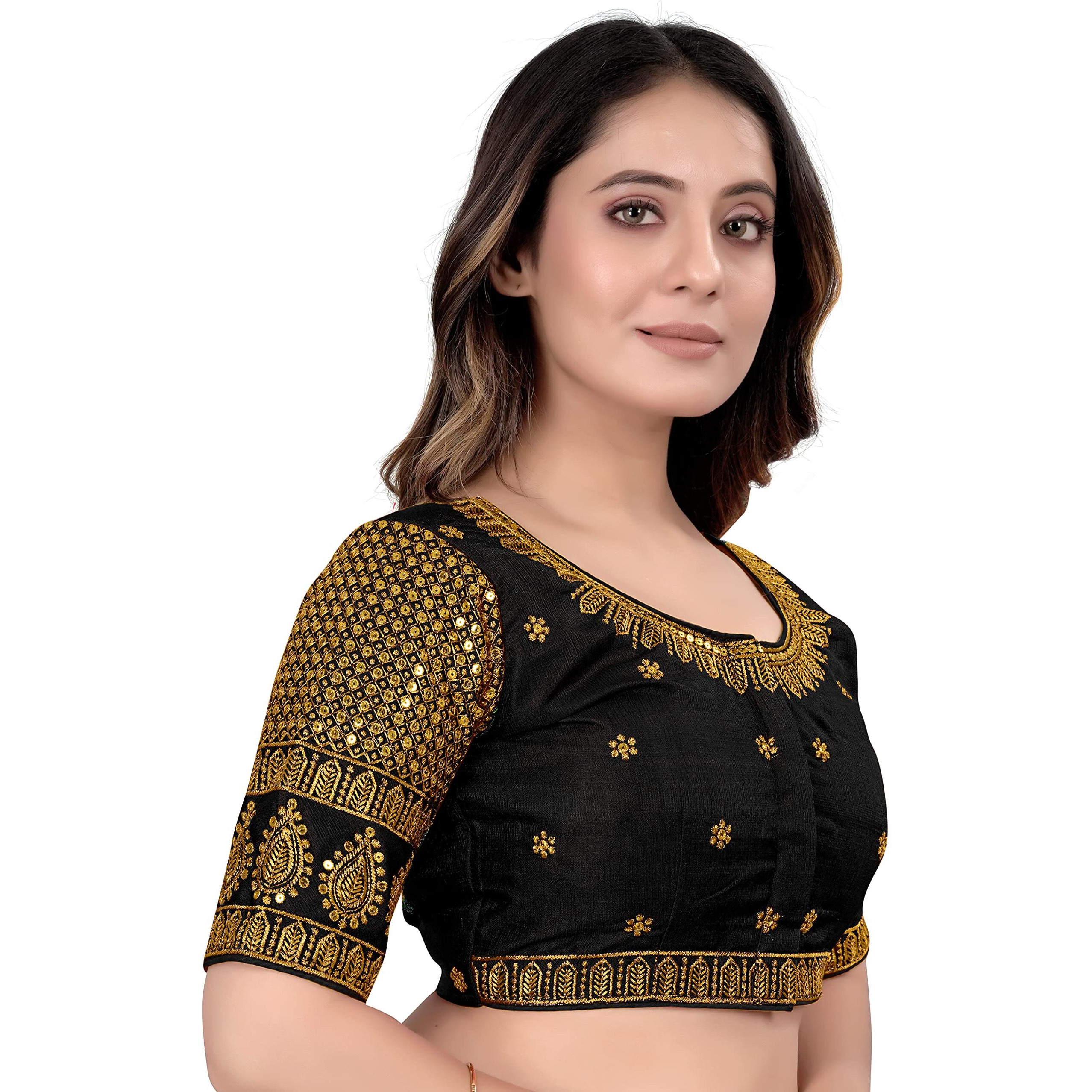 Pujia Mills Women's Blouse Readymade Blouse Embroidery Blouse Readymade Blouses For Women Readymade Blouses For Women Half Readymade Saree Blouse For Women Black Blouse Readymade (Delta Black 38)
