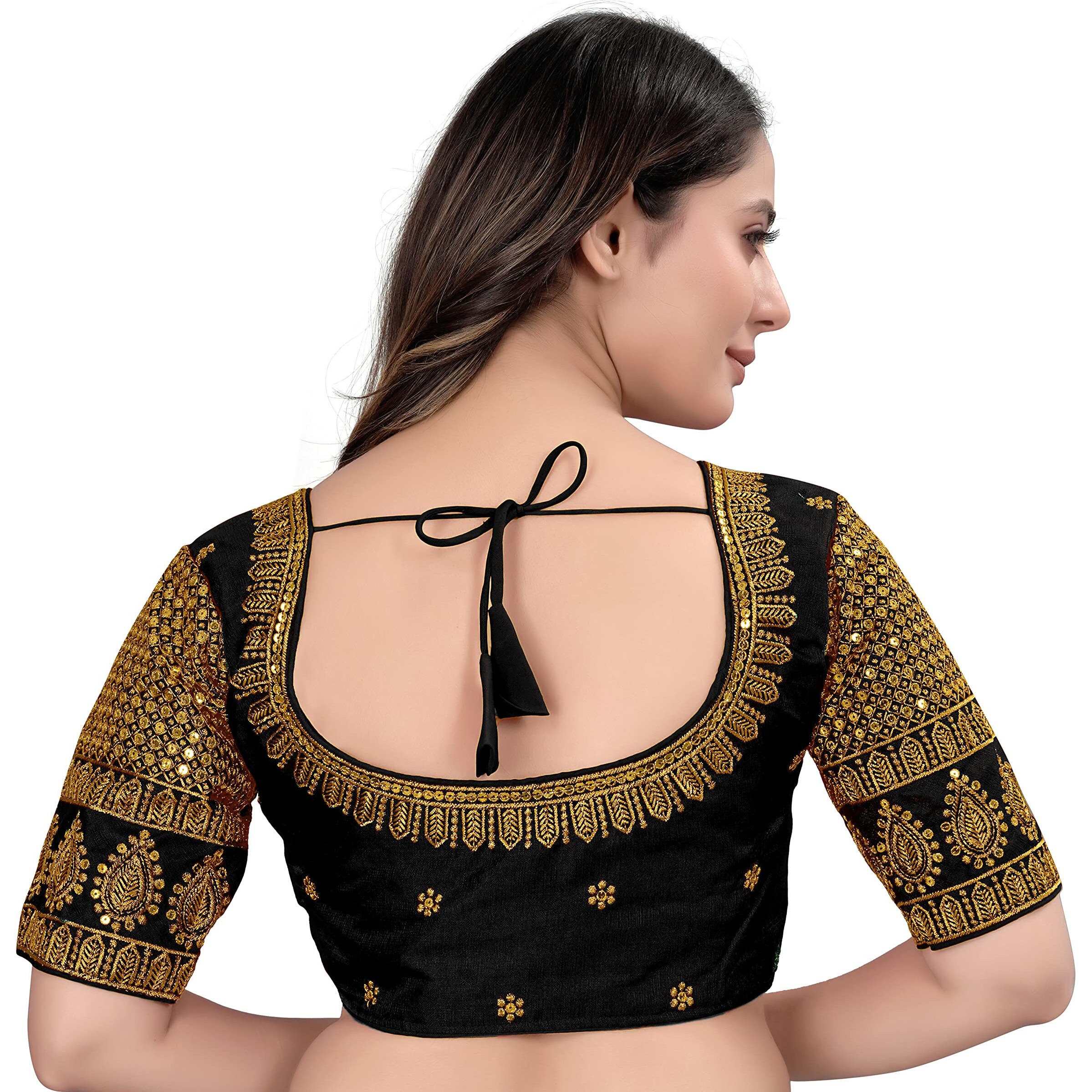 Pujia Mills Women's Blouse Readymade Blouse Embroidery Blouse Readymade Blouses For Women Readymade Blouses For Women Half Readymade Saree Blouse For Women Black Blouse Readymade (Delta Black 38)