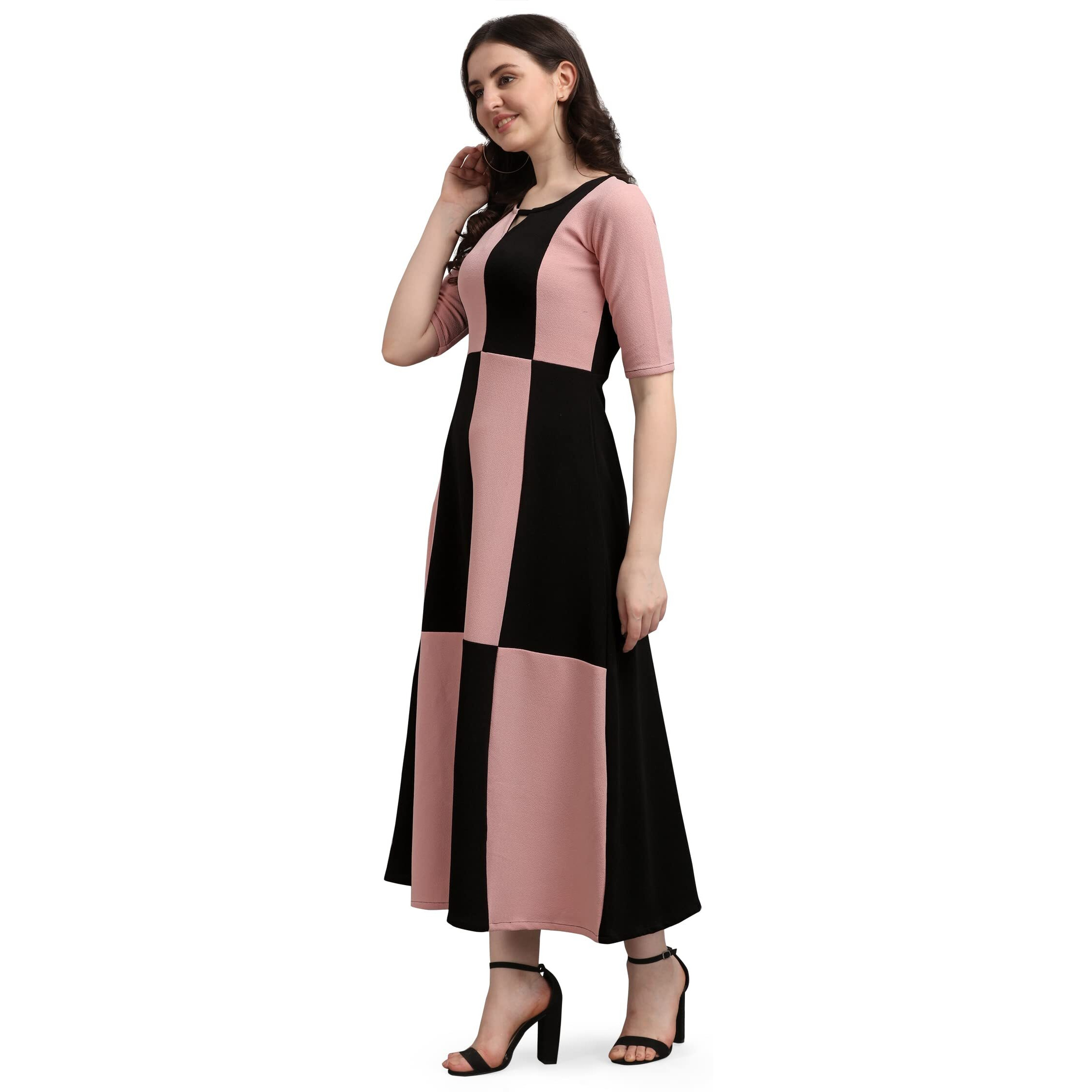 Purvaja Women's Corduroy Empire Waist Maxi Casual Dress (Lucy-382-Pe-Bl-S_Peach