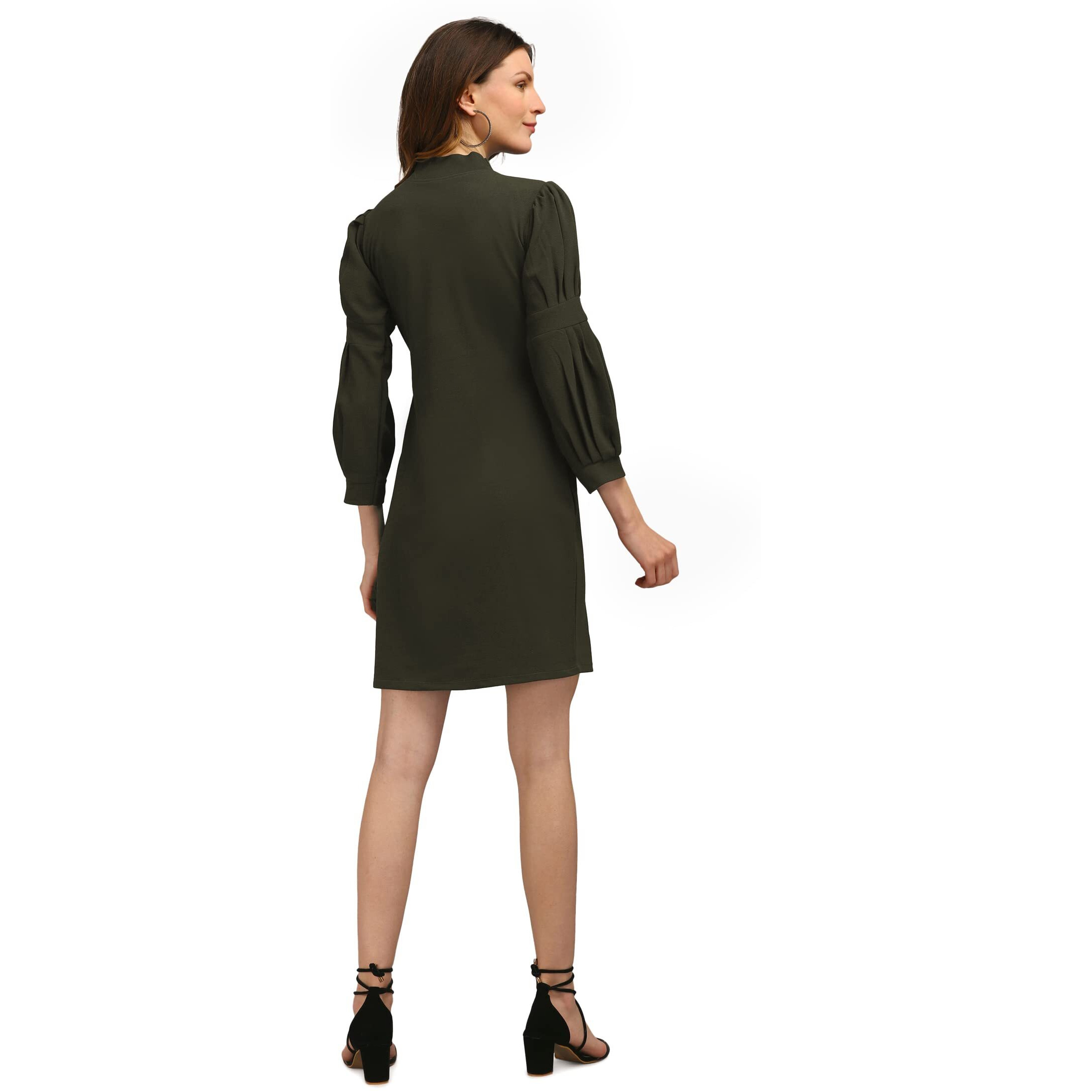 Purvaja Women's Polyester Blend Bodycon Above The Knee Dress (Ruby-589-Dark Olive-M_Dark