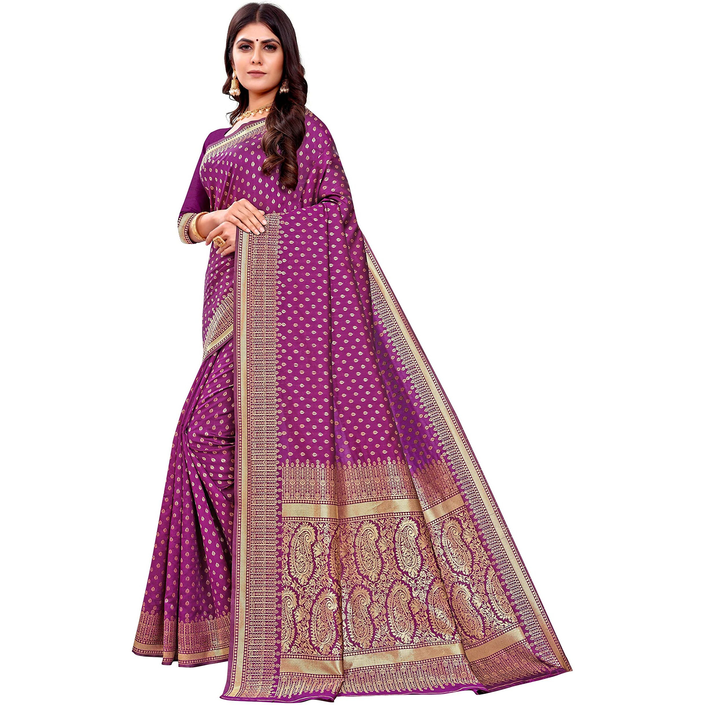 Shasmi Sarees Women's Art Silk Wine Kanchipuram Saree (San Pari 123 Wine)