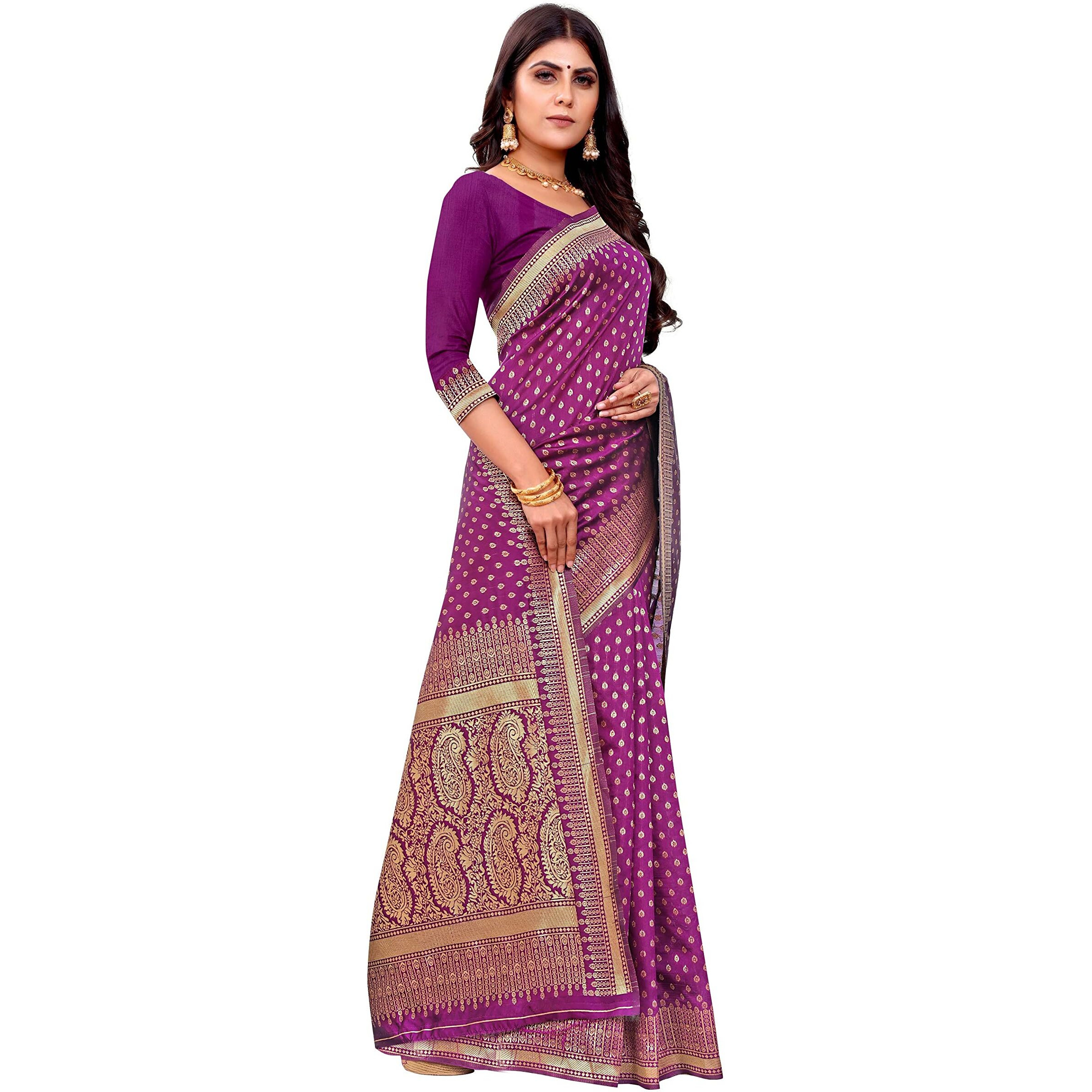 Shasmi Sarees Women's Art Silk Wine Kanchipuram Saree (San Pari 123 Wine)