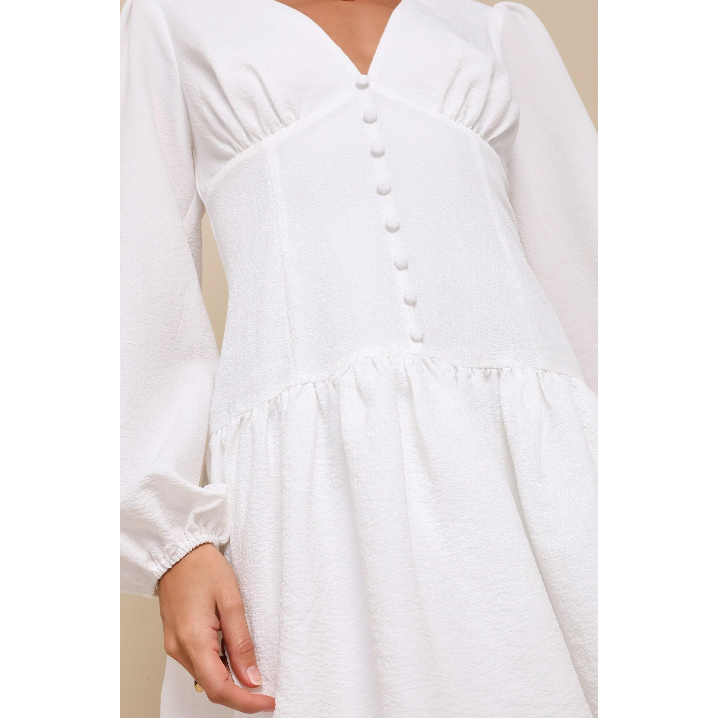 Rare Women's Polyester A-Line Mini Casual Dress (Ep8131_White_S)