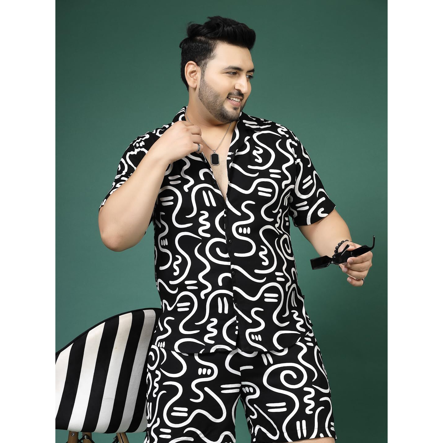 Rigo Printed Co-Ord Set For Men's | Casual Plus Size Shirt & Shorts Night Suit Set | Lounge-Wear Nightdress Pajama Set For Men's | Night Wear, Beach Wear, Vacation Wear Outfit