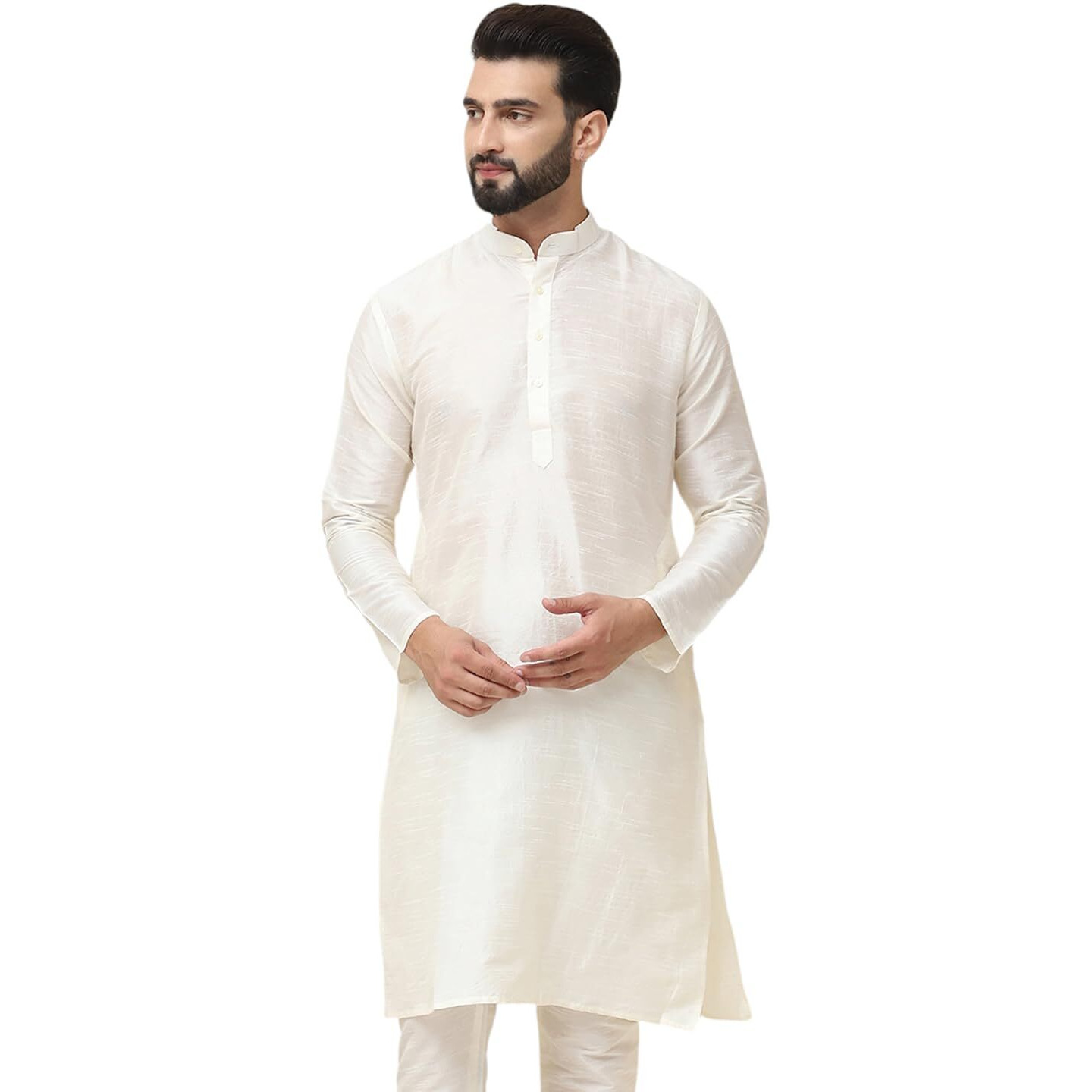 Sojanya (Since 1958 Men's Dupion Silk Cream Only Long Kurta