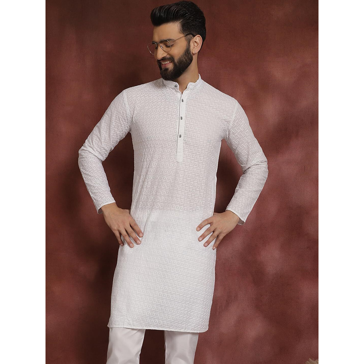 Sojanya (Since 1958 Ethnic Motifs Embroidered Thread Work Pure Cotton White Straight Only Kurta