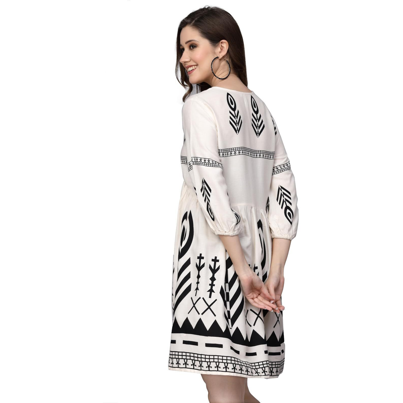 Stylum Women's Printed Rayon Flared Dress (Drsgrace40_Off White, L)