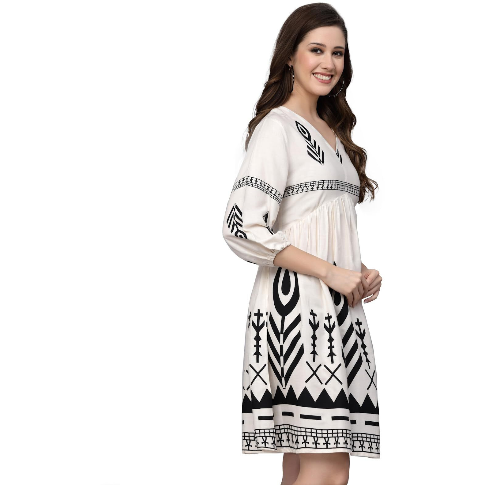 Stylum Women's Printed Rayon Flared Dress (Drsgrace40_Off White, L)