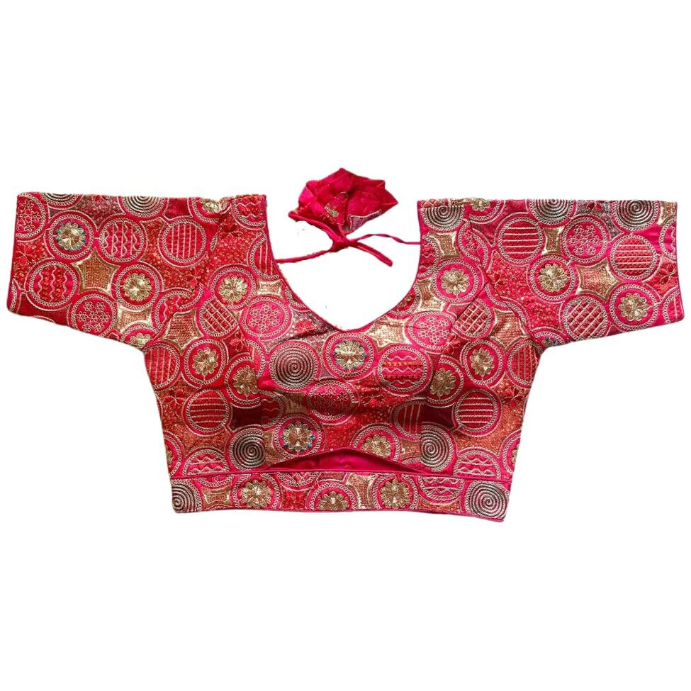 Vihu Fashion Women's Blouse Readymade Blouse Embroidery Multi Coding Gold Thread Blouses Handwork Pink Color Readymade Saree Blouse For Women For Saree And Lehenga Choli (Vf2420 Pink 32)