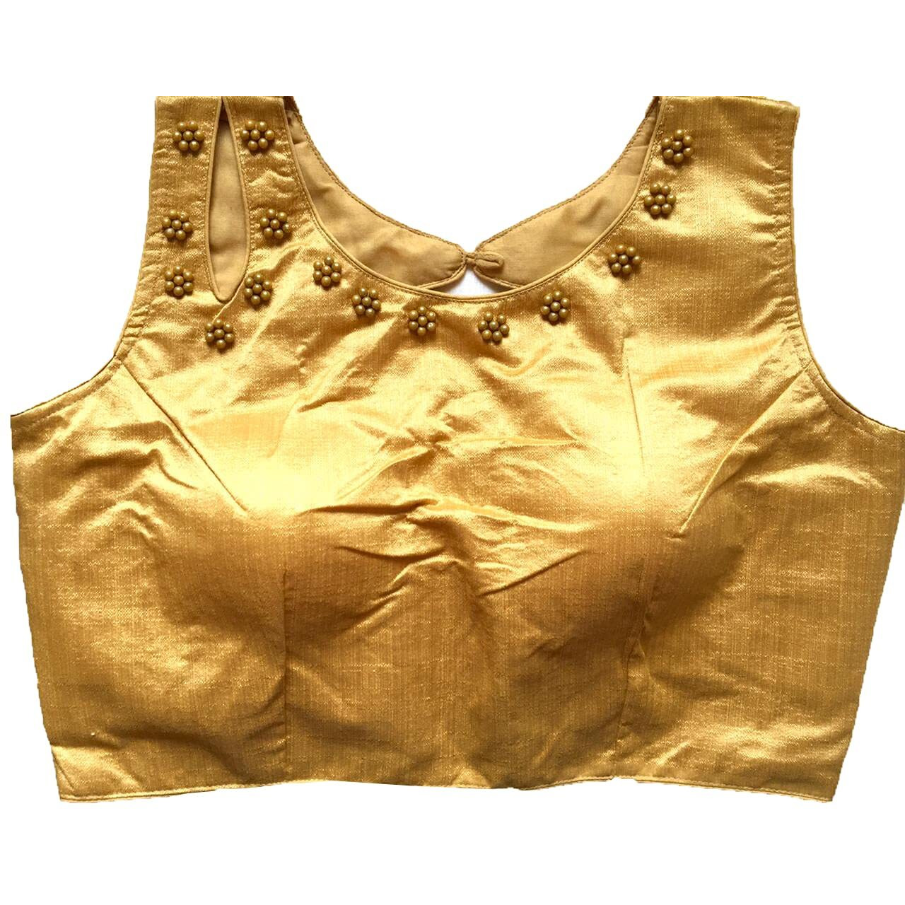 Vihu Fashion Women's Phantom Silk Solid Sleeveless Regular Tilak Blouse Gold 38