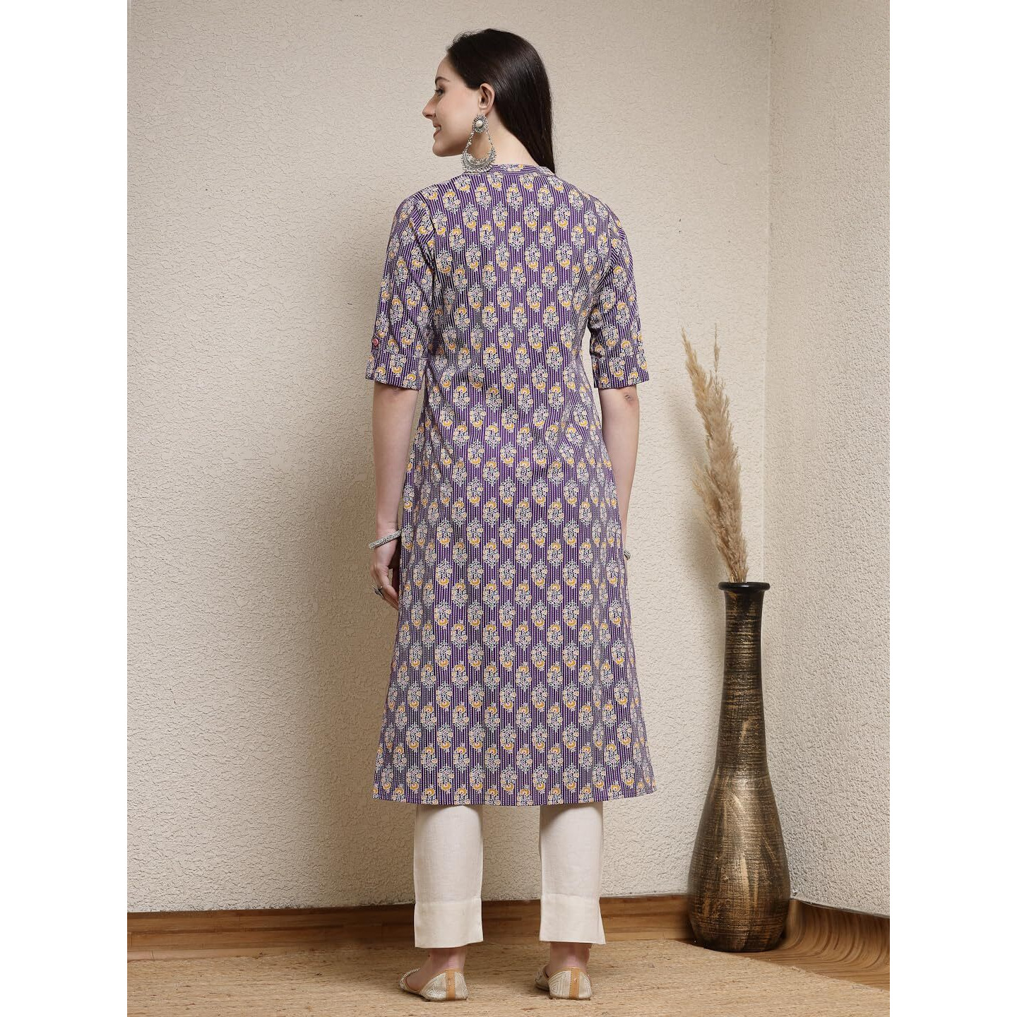Stylum Women's Floral Printed Rayon A-Line Kurta (Mercury36_Purple, S)