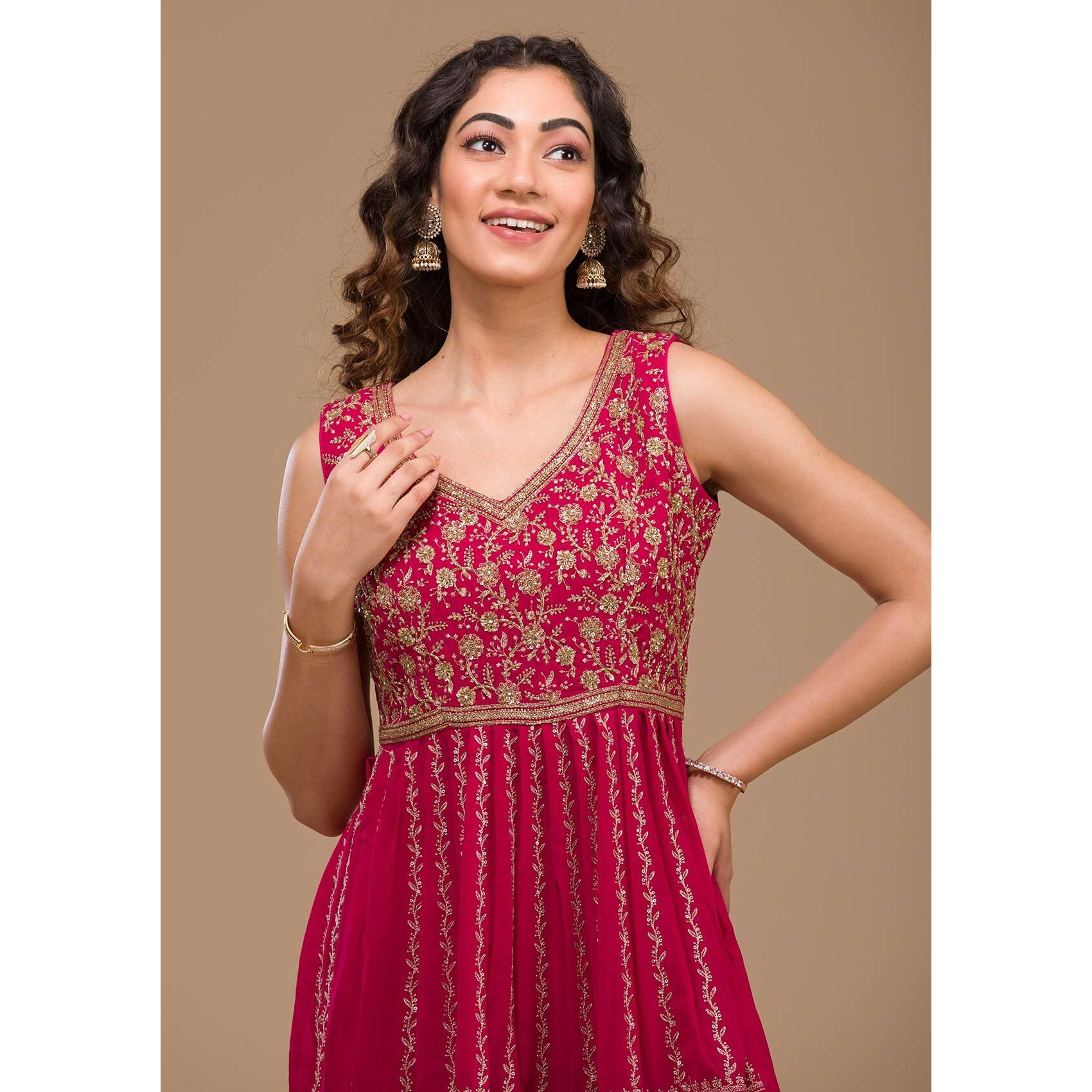 Xomantic Fashion Womens Purple Designer Zariwork Georgette Readymade Sharara Suit (X-Large, Pink)