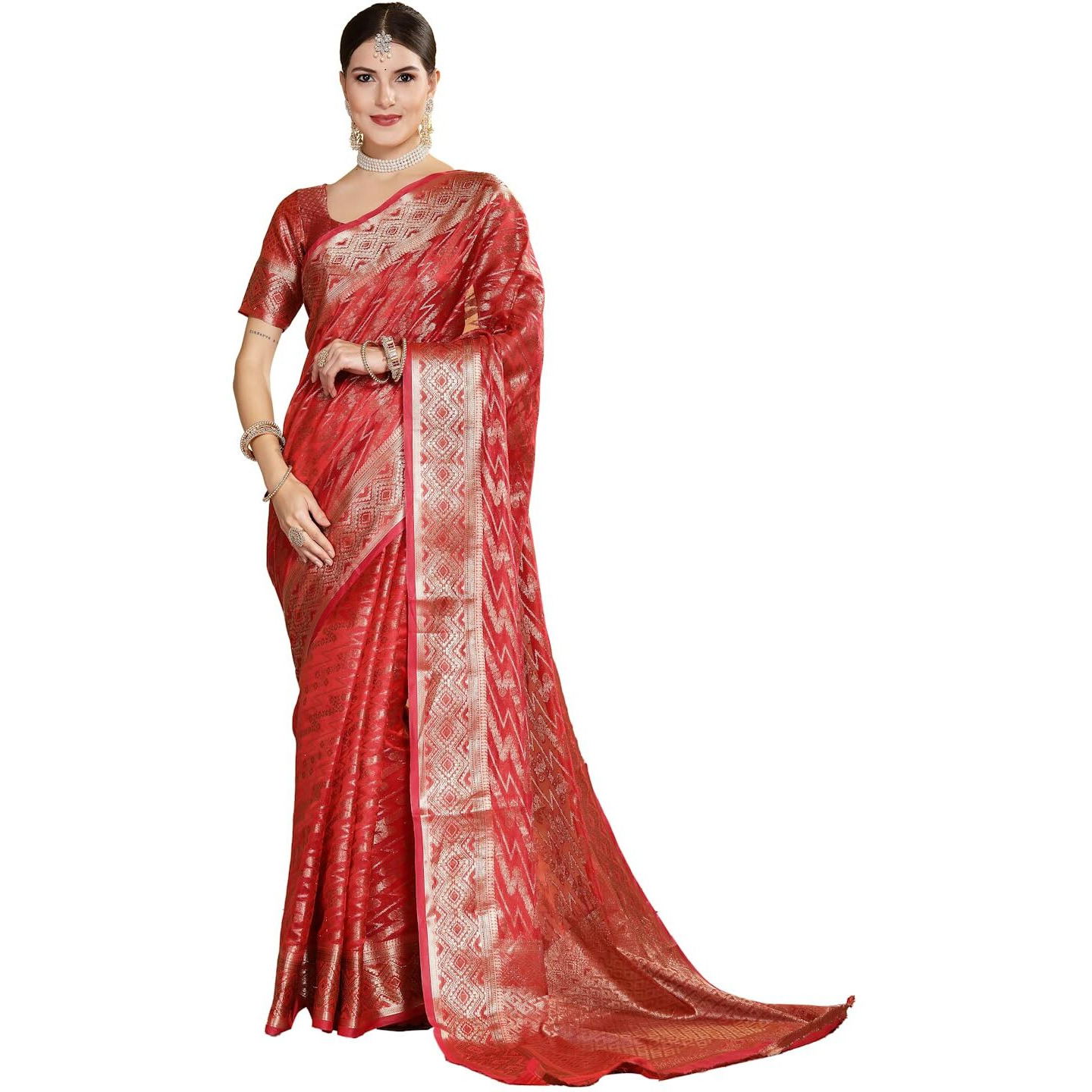 Stylum Women's Maroon Geometric Print Woven Zari Border Organza Saree (Srjhalakmaroon_Maroon)